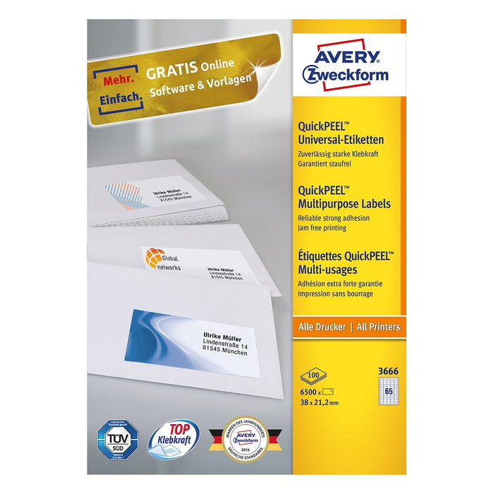 Avery Zweckform Etiquetas 38 x 21,2 mm A4 (6500 piezas)