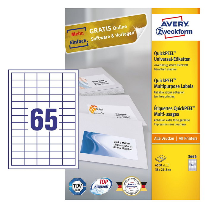 Avery Zweckform Etiquetas 38 x 21,2 mm A4 (6500 piezas)