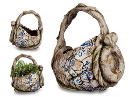 Ibergarden Cesta Rustica Poliresina para Jardin 34.5 cm Gris, Blanco, Azul (Set de 2)