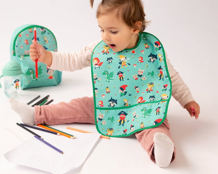 KioKids Vuelta al cole Babero Impermeable Verde para Bebés +4 Meses