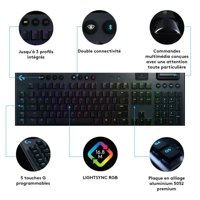 LOGITECH G - G915 LIGHTSPEED CLICKY Teclado inalámbrico para juegos de carbono - AZERTY - Negro LOGITECH G - G915 LIGHTSPEED CLICKY Teclado inalámbrico para juegos de carbono - AZERTY - Negro