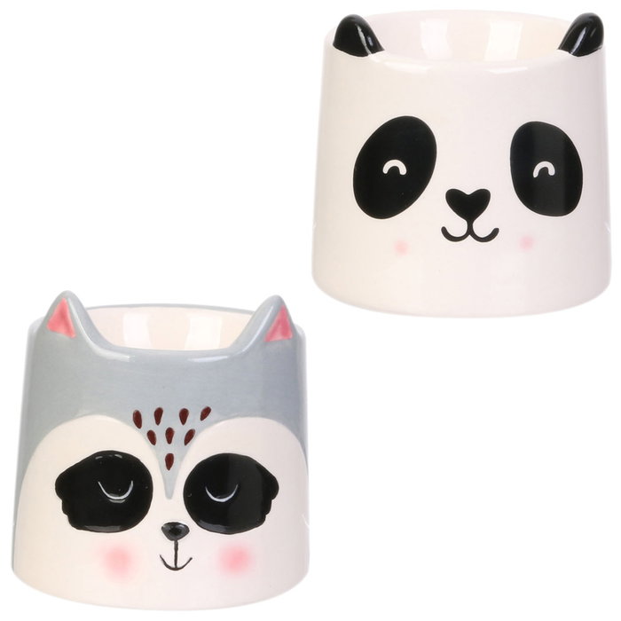 The Concept Factory Huevera de Cerámica Animales - Panda o Mapache para Huevo Pasado por Agua, Diámetro 6 cm