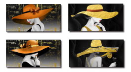 DKD Home Decor Cuadro Lienzo Mujer Sombrero Surtido de 4 Unidades
