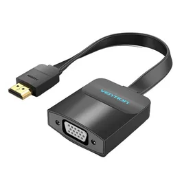 Vention 74345 Adaptador de Cable HDMI Macho a VGA Hembra y Jack 3.5 Hembra, 15 cm, Full HD 1080p@60Hz, Negro