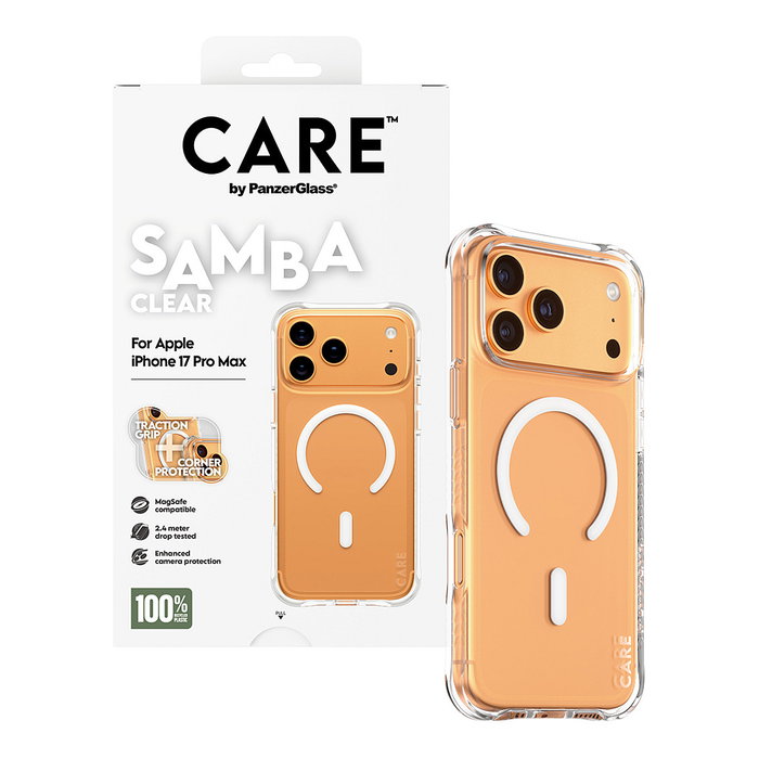 PanzerGlass CARE Samba Funda Transparente con MagSafe para Apple iPhone 17 Pro Max PanzerGlass CARE Samba Funda Transparente con MagSafe para Apple iPhone 17 Pro Max