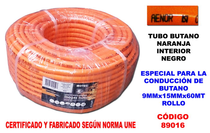 Tubo de Goma Manguera Butano Naranja 9 mm x 15 mm x 60 Metros Rollo Tubo de Goma Manguera Butano Naranja 9 mm x 15 mm x 60 Metros Rollo