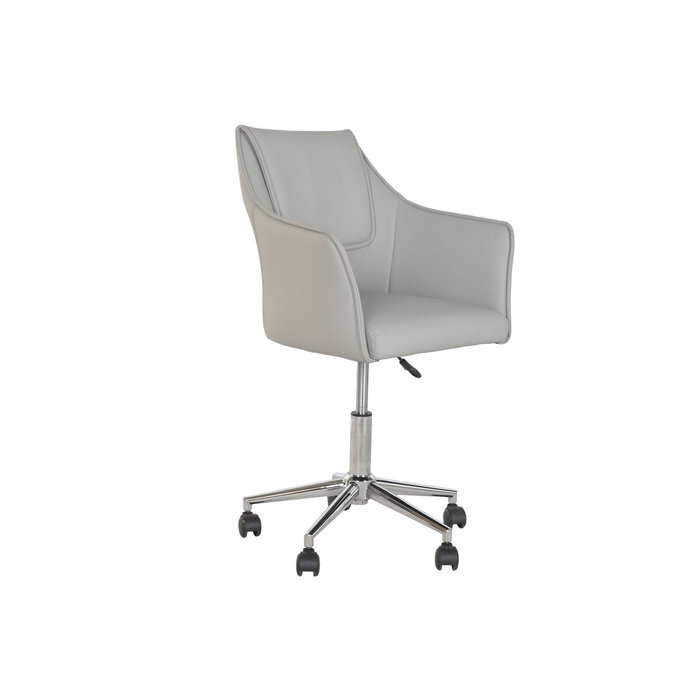 DKD Home Decor Silla de Oficina PU y Metal Gris con Ruedas