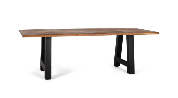 GINER Y COLOMER Mesa de Comedor de Madera de Acacia y Base de Metal, 200 cm x 100 cm, Color Natural y Negro