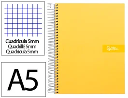 Liderpapel Cuaderno Espiral A5 Micro Crafty Tapa Forrada Amarillo 120h 90gr Cuadro 5mm
