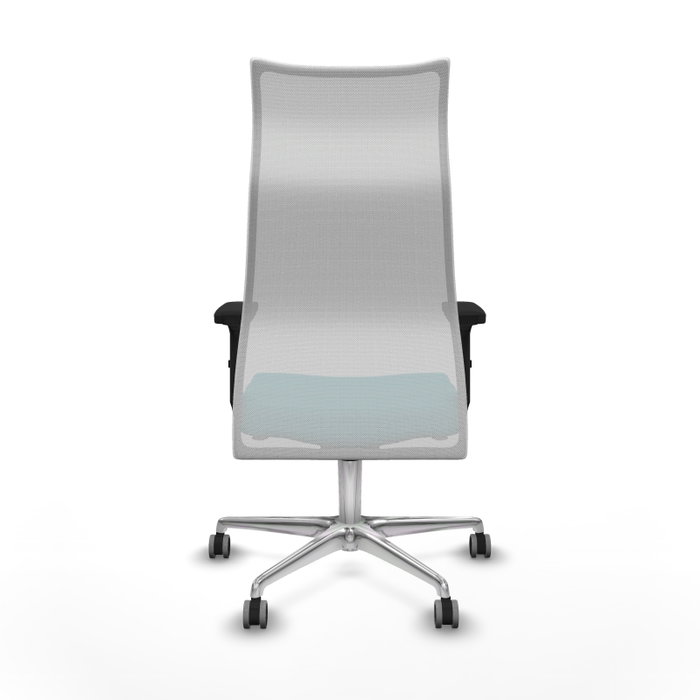 PIQUERAS Y CRESPO Sillón Albacete con Mecanismo Sincro, Tela Turquesa y Malla Blanca, Base Aluminio, Brazos 2D, Ruedas 65mm para Parqué
