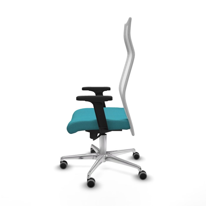 PIQUERAS Y CRESPO Sillón Albacete con Mecanismo Sincro, Tela Turquesa y Malla Blanca, Base Aluminio, Brazos 2D, Ruedas 65mm para Parqué