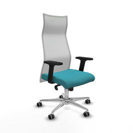 PIQUERAS Y CRESPO Sillón Albacete con Mecanismo Sincro, Tela Turquesa y Malla Blanca, Base Aluminio, Brazos 2D, Ruedas 65mm para Parqué