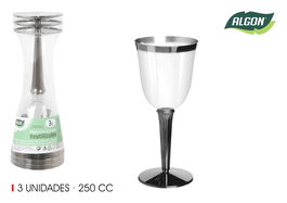 Algon Set de 3 Copas de Vino Pie-Boca Plata 250 ml (12 Unidades)