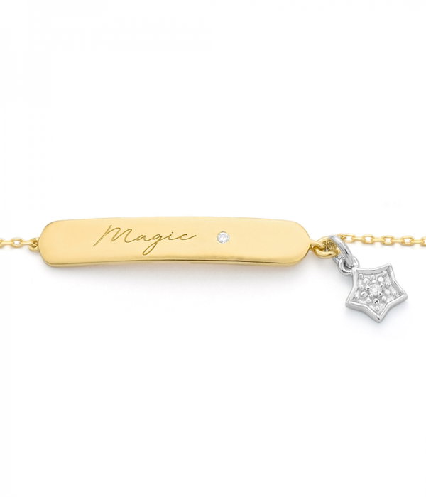 Secrecy Brazalete MAGIC Plata de Ley 925 con Baño de Oro 18K y Diamante, Dorado