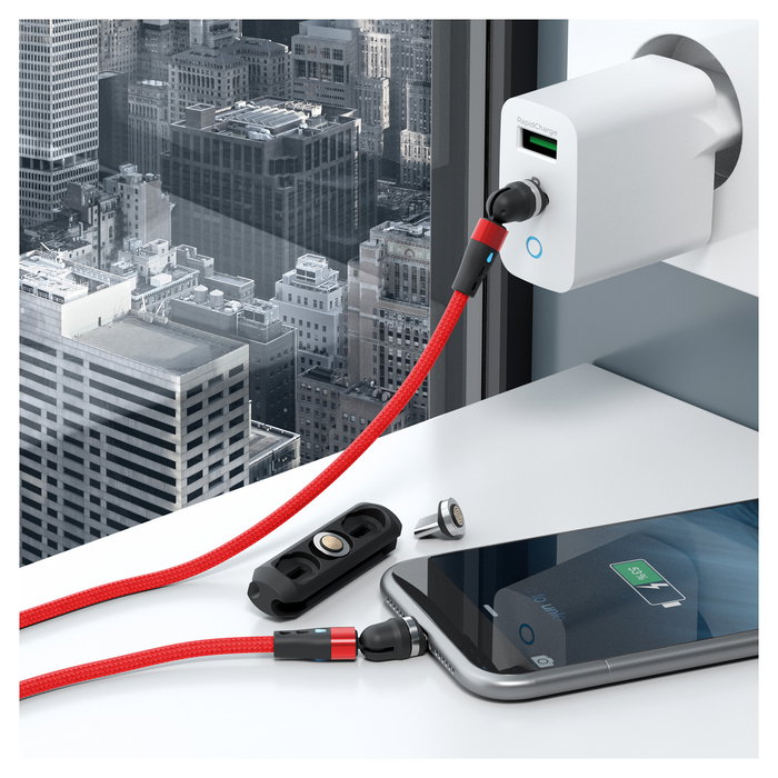 RealPower Cable MagneticCharge2 Magnético Rojo 1 m con Adaptadores, 2x Conector Magnético, Referencia RealPower MagneticCharge2
