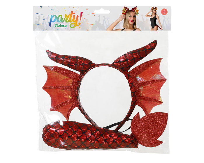 Diadema Con Orejas Y Cola De Dragón Roja Con Escamas Para Fiestas Temáticas, Carnaval, Halloween Y Animaciones Infantiles