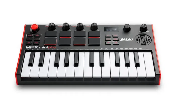 Akai MPK Miniplay Mk3 Teclado Controlador USB con Altavoz Integrado, 25 Miniteclas Sensibles a la Velocidad, Pads MPC Retroiluminados, Pantalla OLED y Arpegiador