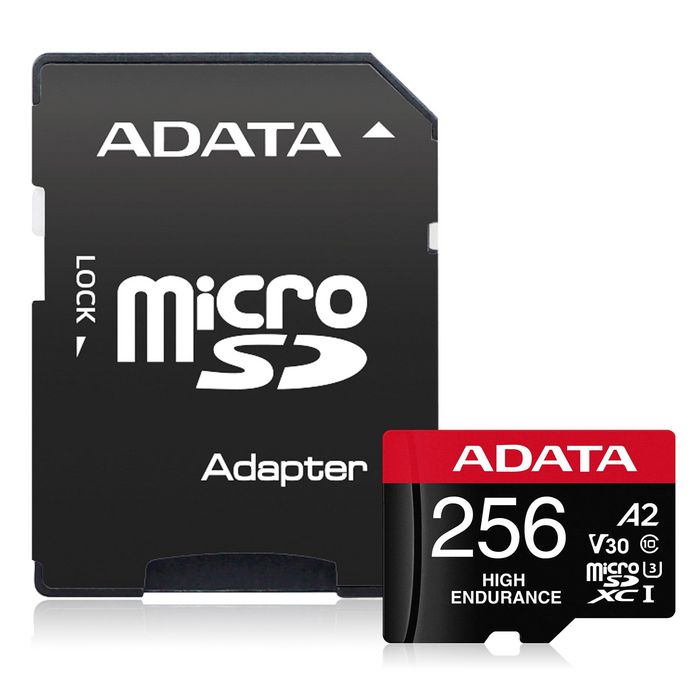 ADATA 256GB microSDXC/SDHC UHS-I U3 V30 A2, Tarjeta de Memoria de Alta Resistencia para Dashcams y Sistemas de Vigilancia, Resistente al Agua y Golpes