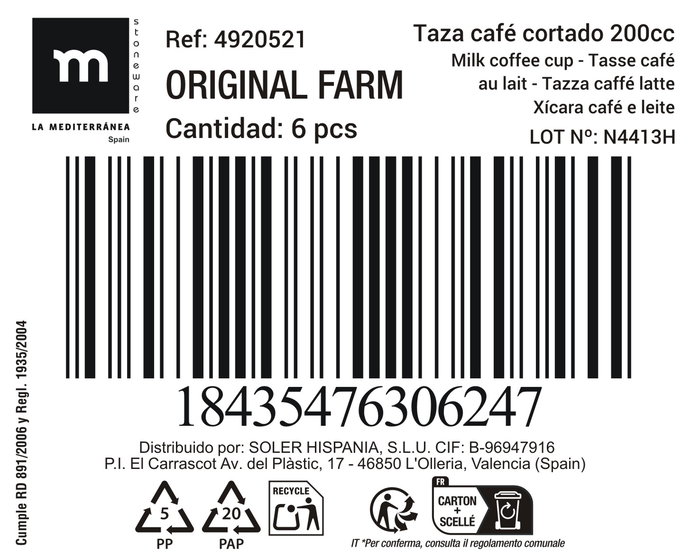 Inde Taza Cafe Cortado Original Farm 200 cc (24 Unidades)