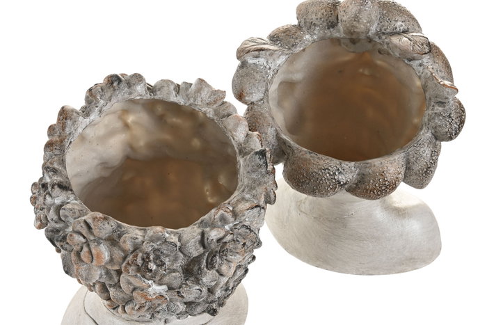 DKD Home Decor Set de 2 Maceteros de Resina Gris con Acabado Envejecido
