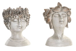 DKD Home Decor Macetero Shabby Gris Resina 2 Unidades 15 x 23 x 18 cm