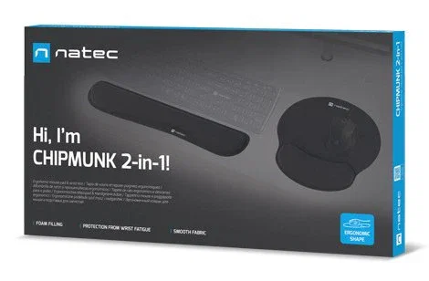 Natec Chipmunk 2-in-1 Pack de alfombrilla y reposamuñecas ergonómico acolchado Negro