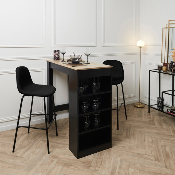 Home Deco Factory Taburete Bar Negro Giulia Colección Lounge Terciopelo Madera Contrachapada Metal 46x48.2 cm H.100.4 cm Altura Asiento 70 cm