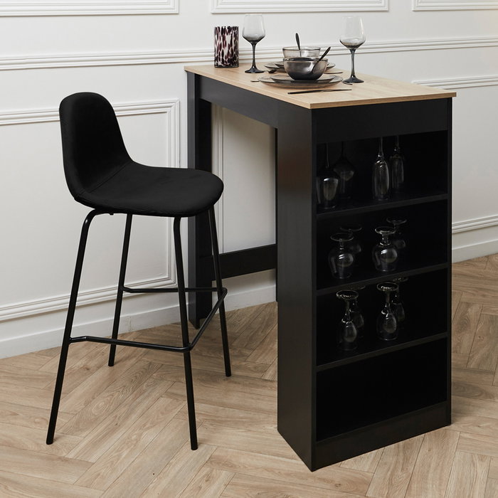 Home Deco Factory Taburete Bar Negro Giulia Colección Lounge Terciopelo Madera Contrachapada Metal 46x48.2 cm H.100.4 cm Altura Asiento 70 cm