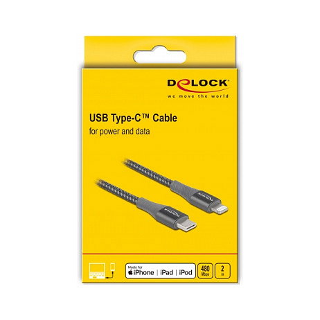 DeLOCK Cable de datos y carga USB Type-C a Lightning 2 m Gris MFi