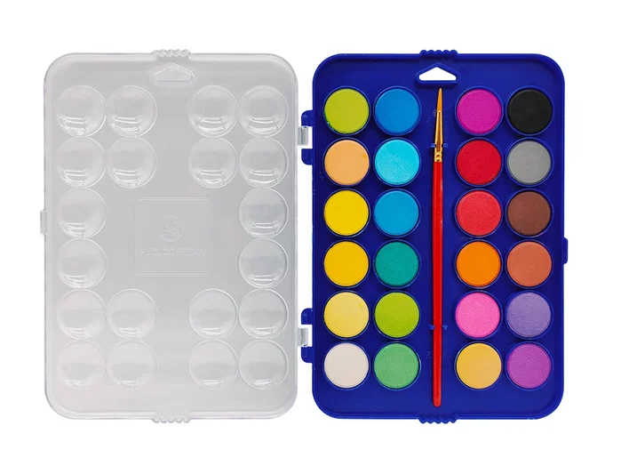 Liderpapel Acuarela 24 Colores con Pincel y Estuche de Plástico para Uso Escolar