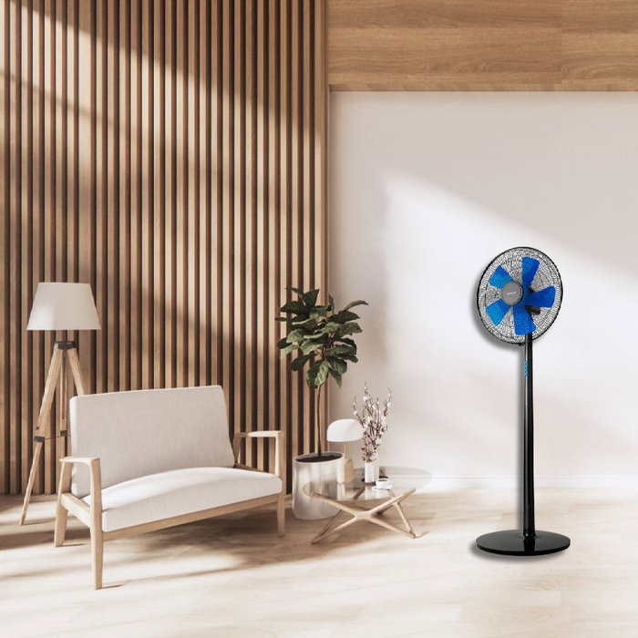 BLAUPUNKT Ventilador de Pie, Base Redonda, 5 Aspas, 45W de Potencia, Modelo Referencia PIE-BASE-REDONDA-5-ASPAS-45W