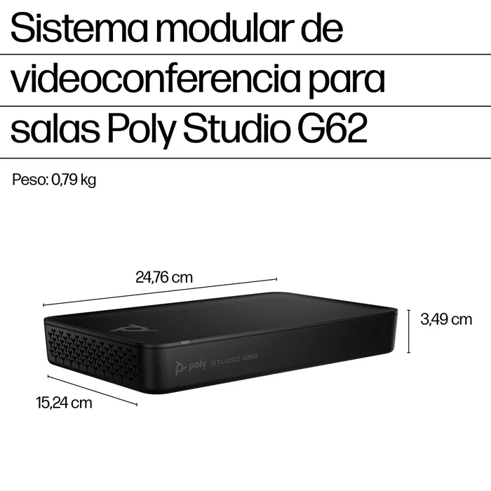 HP Poly Studio G62 Sistema de Videoconferencia para 10 Personas 4K Ultra HD, Con Kit de Montaje y Alimentación PoE+, Compatible TAA, Bluetooth 5.1, Negro