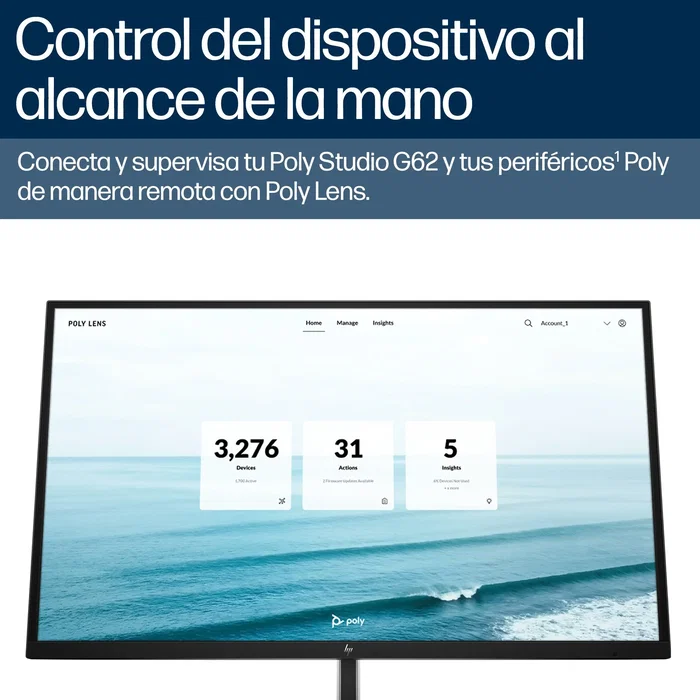 HP Poly Studio G62 Sistema de Videoconferencia para 10 Personas 4K Ultra HD, Con Kit de Montaje y Alimentación PoE+, Compatible TAA, Bluetooth 5.1, Negro