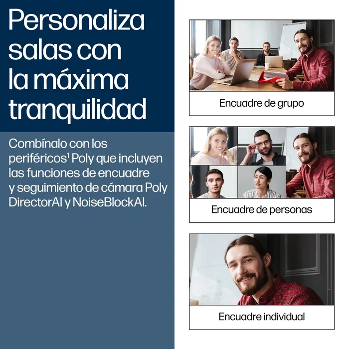 HP Poly Studio G62 Sistema de Videoconferencia para 10 Personas 4K Ultra HD, Con Kit de Montaje y Alimentación PoE+, Compatible TAA, Bluetooth 5.1, Negro