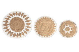 DKD Home Decor Set de 3 Decoraciones de Pared de Seagrass y Algodón