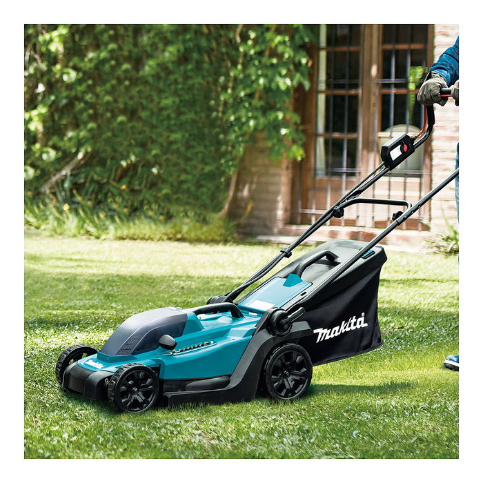 Makita DLM330RM Cortacésped manual a batería 18V, ancho corte 33 cm para 450 m2, altura 2-8 cm, bolsa 30L