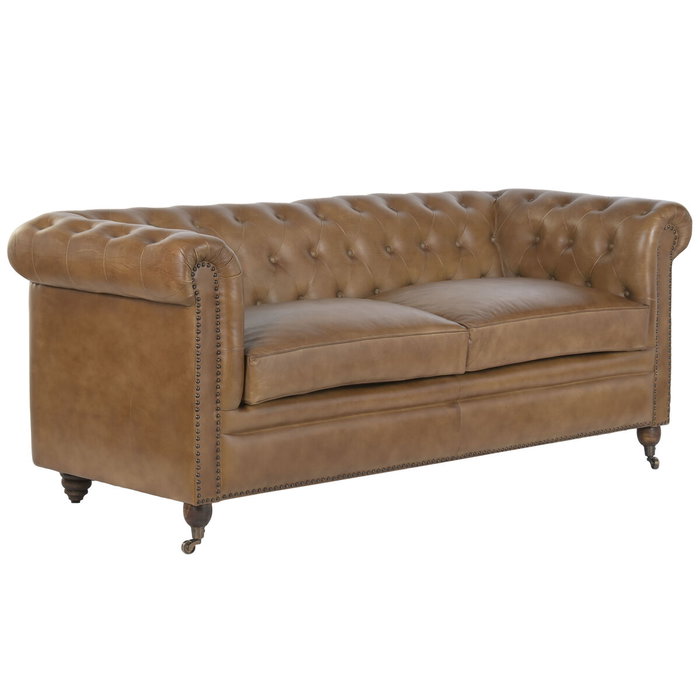 DKD Home Decor Sofá Chester 3 Plazas en Piel Camel