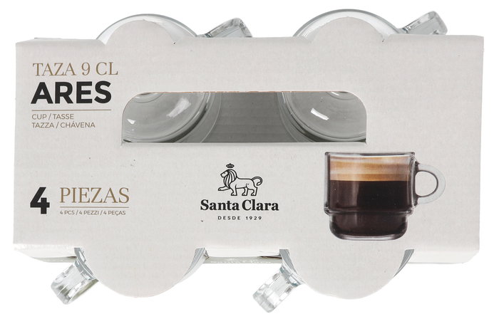 LAV Set de 4 Tazas de Café Ares Apilables, 9 cl (5.5 x 5.5 x 8 cm) - Colección Ares (6 Cajas)