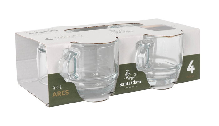 LAV Set de 4 Tazas de Café Ares Apilables, 9 cl (5.5 x 5.5 x 8 cm) - Colección Ares (6 Cajas)