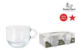 LAV Set de 4 Tazas de Café Ares Apilables, 9 cl (5.5 x 5.5 x 8 cm) - Colección Ares (6 Cajas)