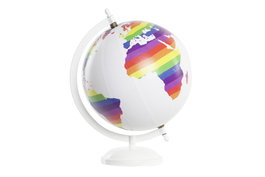 DKD Home Decor Globo Terráqueo LGTBI Blanco y Multicolor en PVC y Metal de 20x18x28 cm