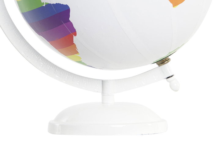 DKD Home Decor Globo Terráqueo LGTBI Blanco y Multicolor en PVC y Metal de 20x18x28 cm
