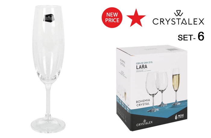 Bohemia Set 6 Copas Cava Cristal 220 cc Colección Lara (4 Cajas)