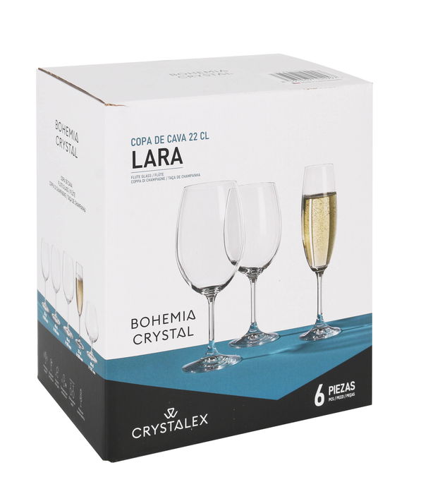 Bohemia Set 6 Copas Cava Cristal 220 cc Colección Lara (4 Cajas)