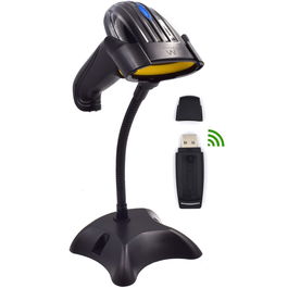 Ewent EW3430 Lector de Códigos de Barras Láser Inalámbrico 2.4GHz con Base, USB, 200 Lecturas/s, IP65, Resiste Caídas 1.2m