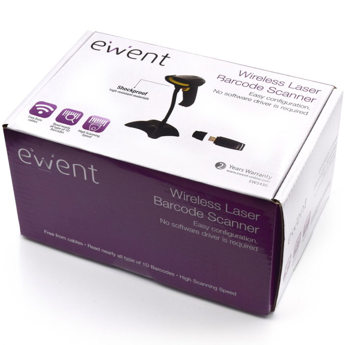 Ewent EW3430 Lector Código Barras Inalámbrico Láser USB 500 Lecturas/seg