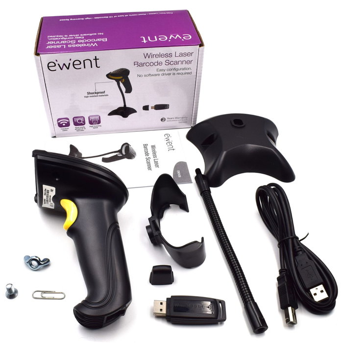 Ewent EW3430 Lector Código Barras Inalámbrico Láser USB 500 Lecturas/seg