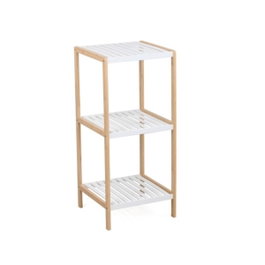 DKD Home Decor Estantería de Bambú y Pino con 3 Estantes, Blanco y Natural