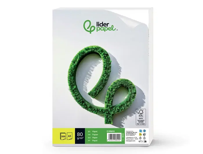Liderpapel Papel A5 80g/m2 Liso Paquete 500 Hojas Blanco Ideal Escritura y Fotocopiadoras