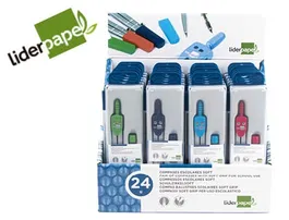 Liderpapel Compás Sencillo con Mango Extra Soft, Protector de Punta y Mina de Repuesto, Colores Surtidos, 12 cm